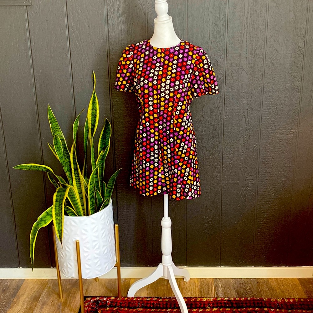 Vintage 60’s Black Colorful Floral Mini Dress